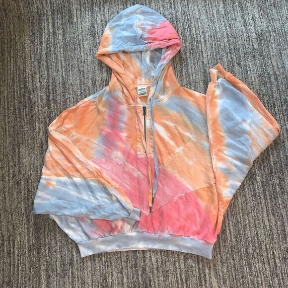 Victoria's Secret Tops - Victoria’s Secret Pink Women’s Size XS Half Zip Tie Dye Cropped Sport Hoodie‎